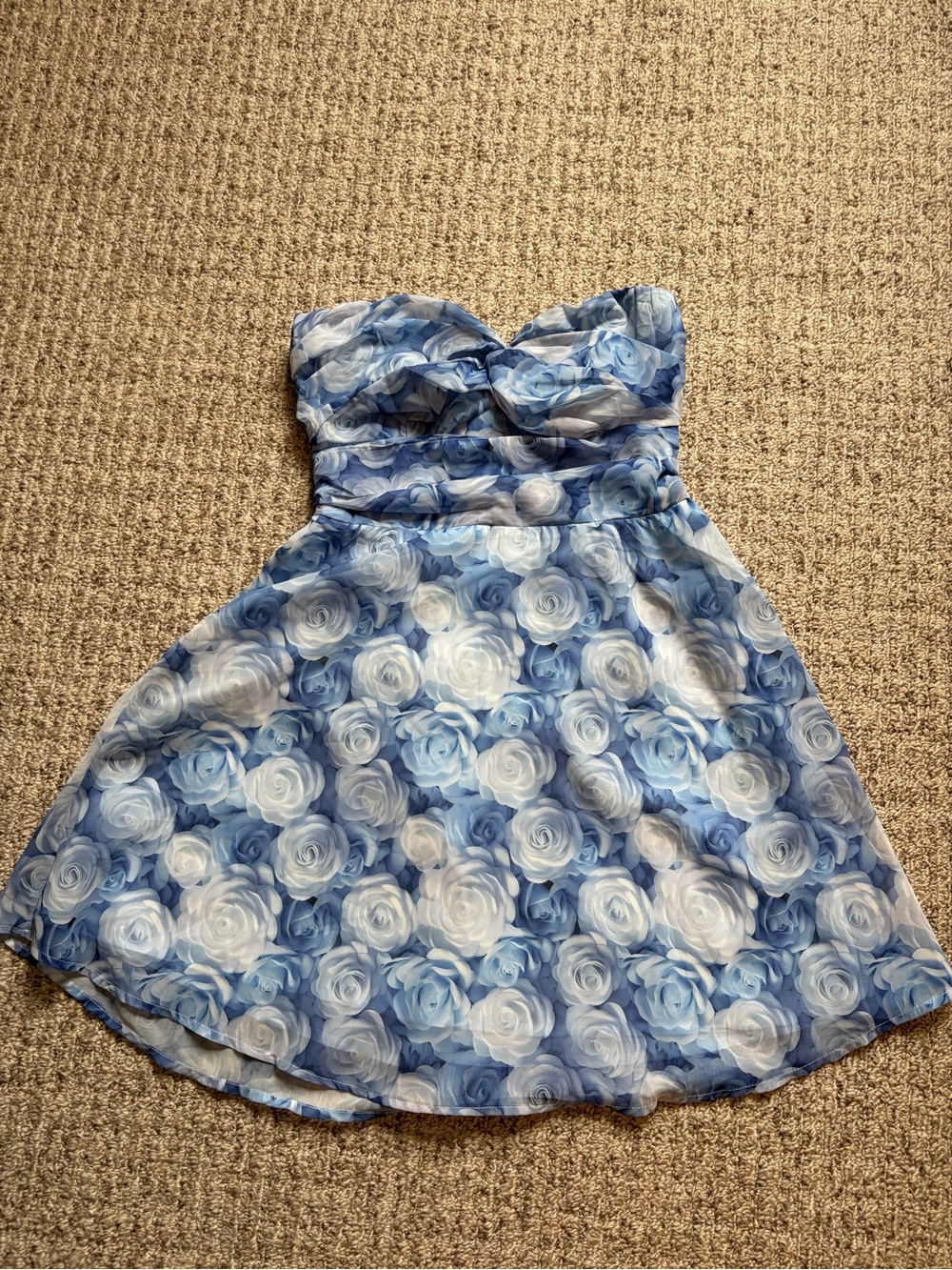 Women’s Blue Floral Strapless Dress